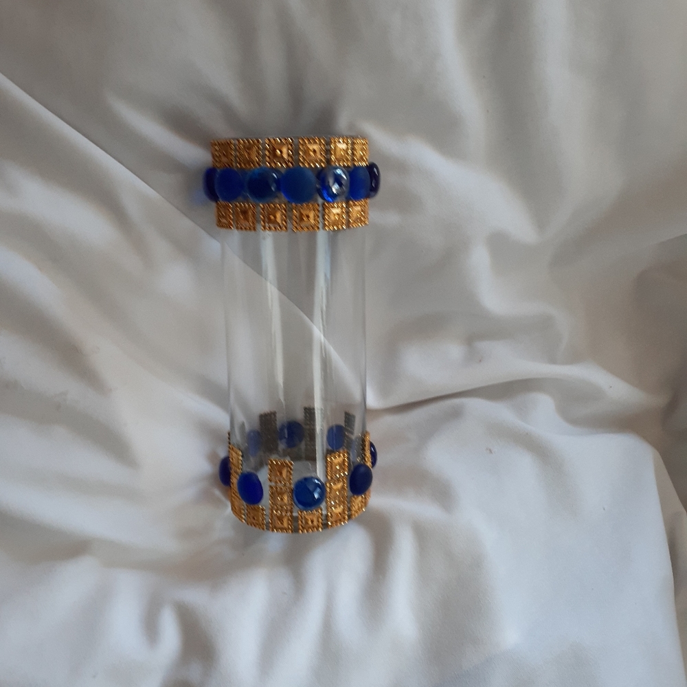 Flower Vase With Gold and Royal Blue Trimming